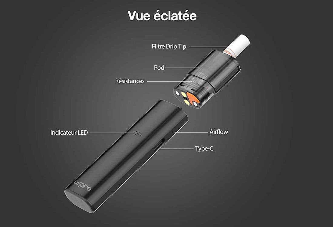 Cigarette électronique Végétol® Ready pod Vilter Aspire embout buccal PET